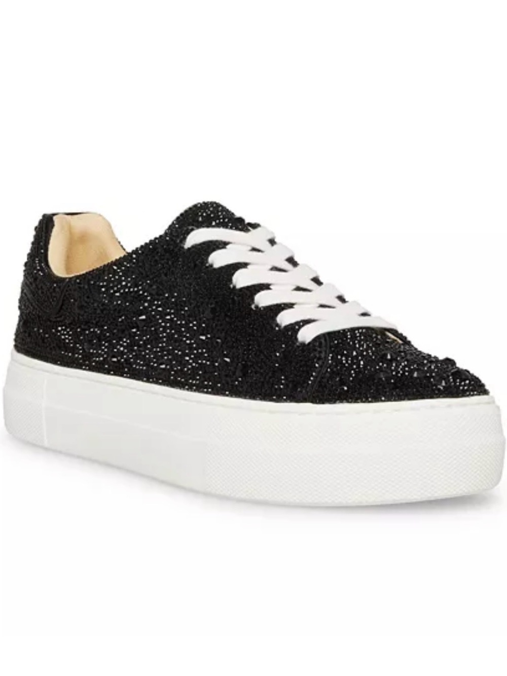 Betsey Johnson Sidny Black Rhinestone Platform Lace-Up Sneakers with White Sole